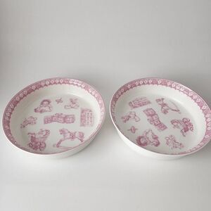 Set of 2 - Queens China A Gift For A Girl Baby Bowl Pink White Doll Blocks 6.75"